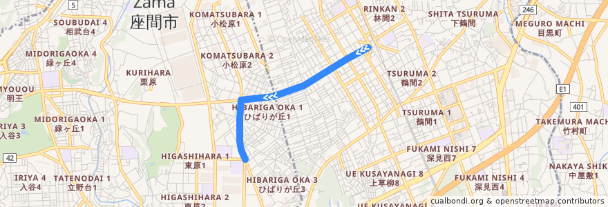 Mapa del recorrido 綾75 県公社東原団地前 de la línea  en 神奈川県.