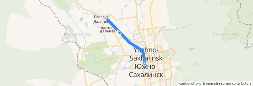 Mapa del recorrido Поезд № 6008: Дальнее — Южно-Сахалинск de la línea  en городской округ Южно-Сахалинск.