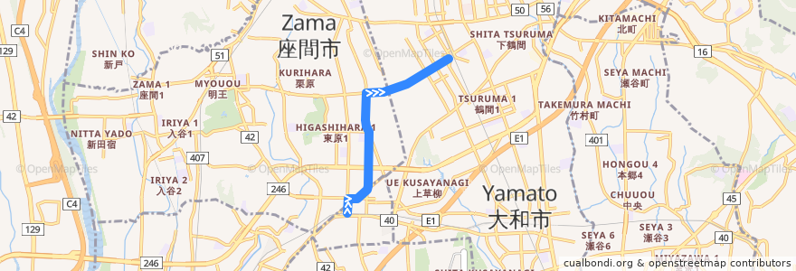 Mapa del recorrido 綾75 南林間駅 de la línea  en Wilayah Kanagawa.