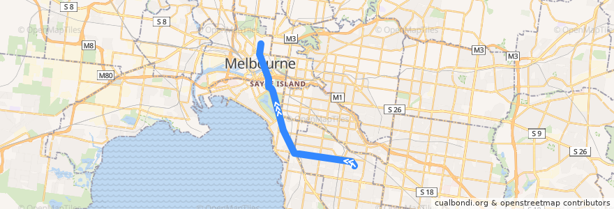 Mapa del recorrido Tram 67: Carnegie => Melbourne University de la línea  en 멜버른.