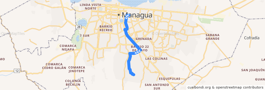 Mapa del recorrido Ruta SIS: Mercado Oriental -> San Isidro de la línea  en Managua.