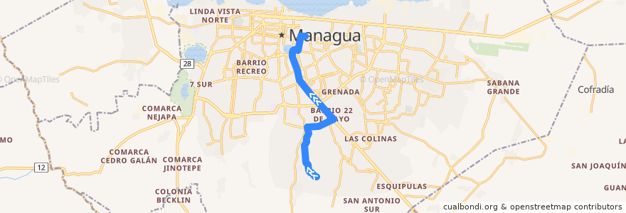 Mapa del recorrido Ruta SIS: San Isidro -> Mercado Oriental de la línea  en Managua.