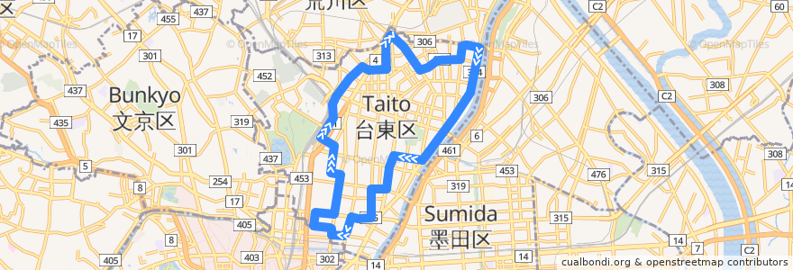 Mapa del recorrido ぐるーりめぐりん de la línea  en 東京都.