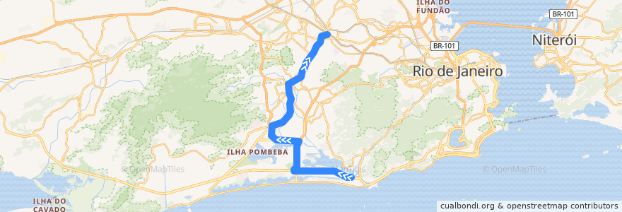 Mapa del recorrido BRT 40 - Jardim Oceânico → Madureira de la línea  en Rio de Janeiro.