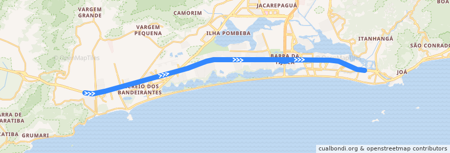 Mapa del recorrido BRT 21A - Recreio Shopping → Jardim Oceânico (Parador) de la línea  en Рио-де-Жанейро.