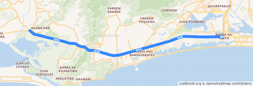 Mapa del recorrido BRT 13 - Alvorada → Mato Alto de la línea  en Río de Janeiro.