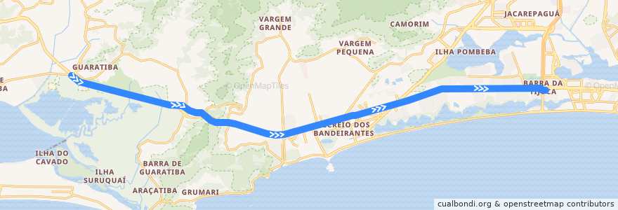 Mapa del recorrido BRT 13 - Mato Alto → Alvorada de la línea  en Rio de Janeiro.