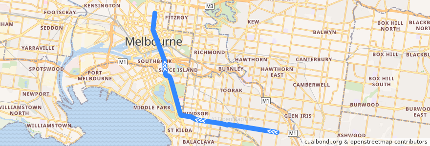 Mapa del recorrido Tram 5: Malvern => Melbourne University de la línea  en Melbourne.