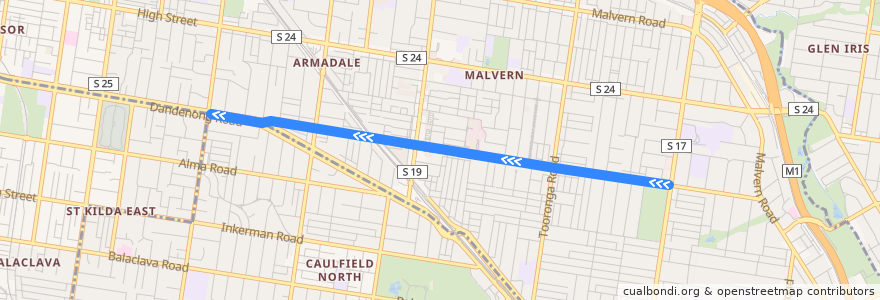 Mapa del recorrido Tram 5a: Malvern => Orrong & Dandenong Roads de la línea  en City of Stonnington.