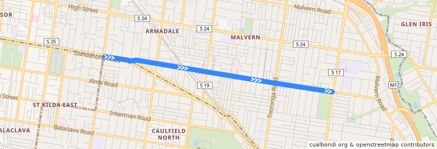 Mapa del recorrido Tram 5a: Orrong & Dandenong Roads => Malvern de la línea  en City of Stonnington.