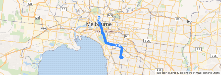 Mapa del recorrido Tram 64d: Melbourne University => Glenhuntly Depot de la línea  en Melbourne.