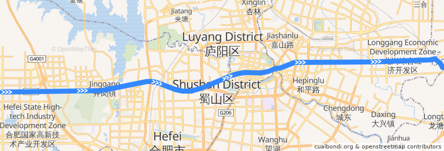 Mapa del recorrido 合肥地铁2号线 de la línea  en Hefei.