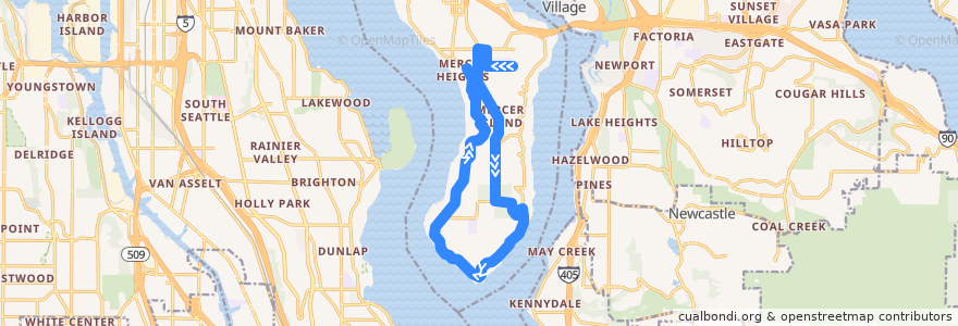 Mapa del recorrido Route 891: W Mercer Island de la línea  en Mercer Island.