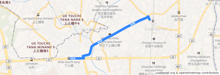 Mapa del recorrido 長12 長後駅西口行 de la línea  en 藤沢市.