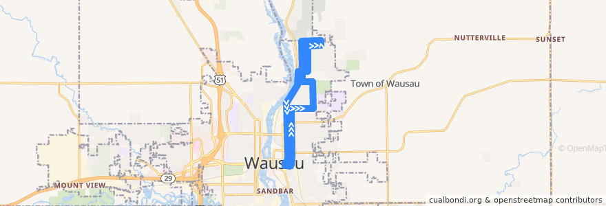 Mapa del recorrido North 6th Street / Riverview de la línea  en Wausau.