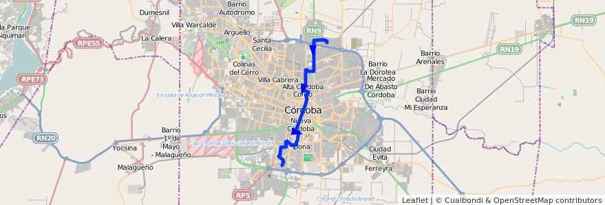 Mapa del recorrido 6 de la línea D (Diferencial) en Municipio de Córdoba.