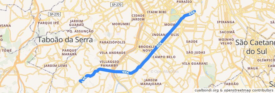 Mapa del recorrido 695V-10 Terminal Capelinha de la línea  en São Paulo.