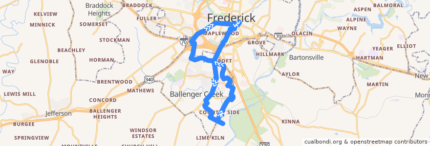 Mapa del recorrido Route 85 Shuttle de la línea  en Frederick County.