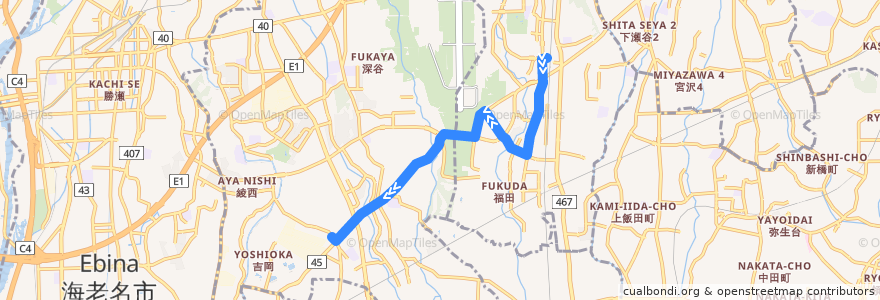 Mapa del recorrido 丘01 福田・大法寺 綾瀬車庫 de la línea  en Prefectura de Kanagawa.