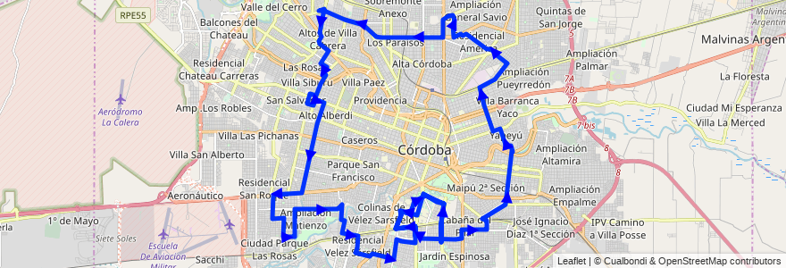Mapa del recorrido 601 de la línea Circunvalacion en Municipio de Córdoba.