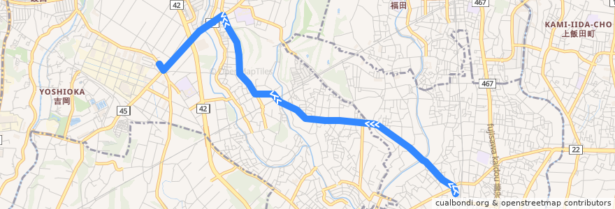 Mapa del recorrido 長37 大法寺経由 綾瀬車庫行 de la línea  en Prefettura di Kanagawa.