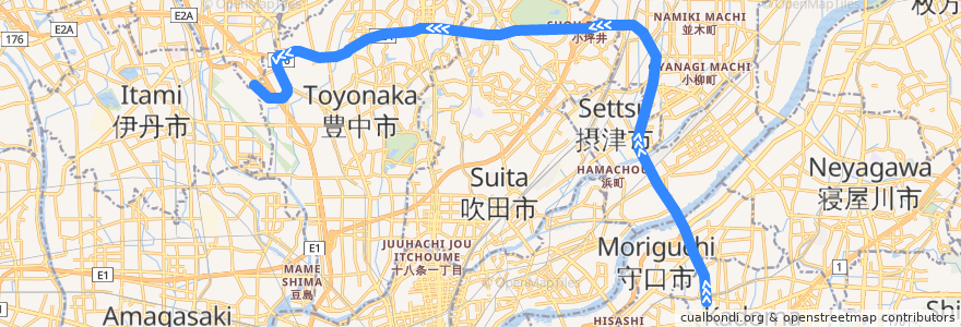 Mapa del recorrido 大阪モノレール本線 de la línea  en أوساكا.