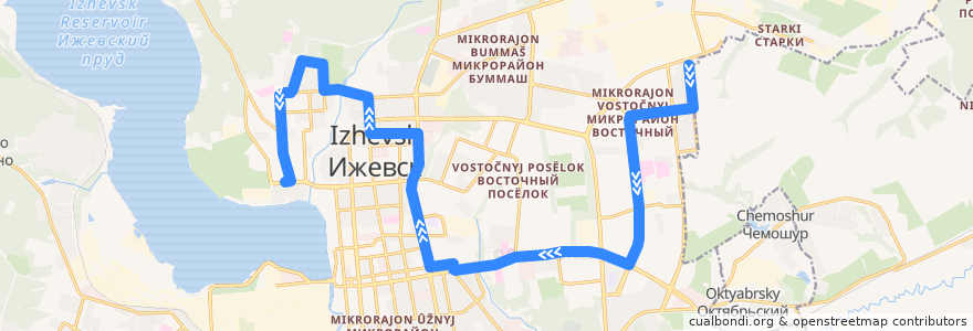 Mapa del recorrido Автобус 79: Разворотное кольцо - Сельхозакадемия de la línea  en городской округ Ижевск.