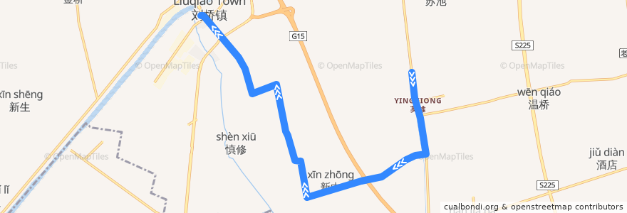 Mapa del recorrido 387路: 万愿楼村村部 => 刘桥车站 de la línea  en 刘桥镇.