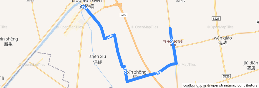 Mapa del recorrido 387路: 刘桥车站 => 万愿楼村村部 de la línea  en 刘桥镇.