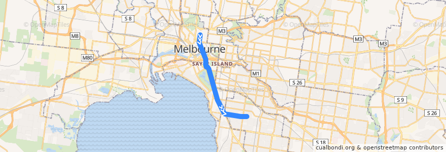 Mapa del recorrido Tram 67d: Melbourne University => Glenhuntly Depot de la línea  en Melbourne.