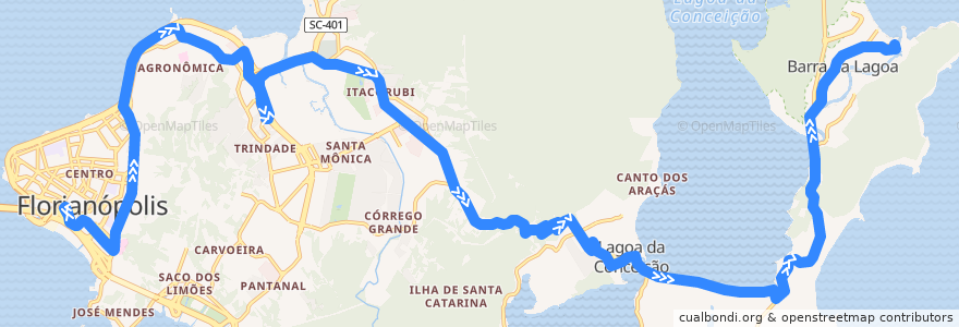 Mapa del recorrido Ônibus 300: Madrugadão Leste, TICEN => Barra da Lagoa de la línea  en Florianópolis.