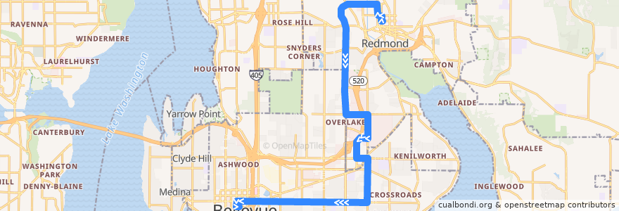 Mapa del recorrido Metro RapidRide B Line: Bellevue de la línea  en King County.
