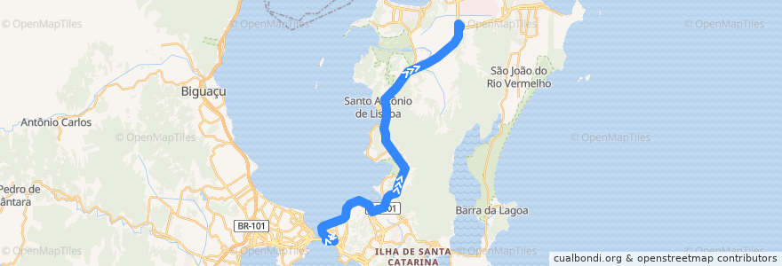 Mapa del recorrido Ônibus 210: TICAN/TICEN Direto, TICEN => TICAN de la línea  en Florianópolis.