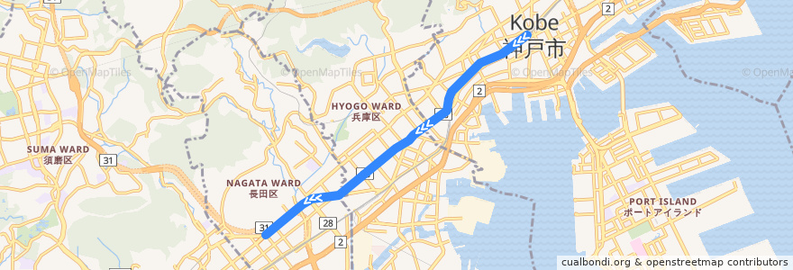 Mapa del recorrido 阪神神戸高速線 de la línea  en Kobe.