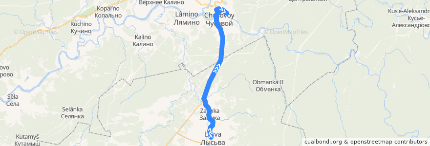 Mapa del recorrido №242 - Чусовой - Лысьва de la línea  en Пермский край.