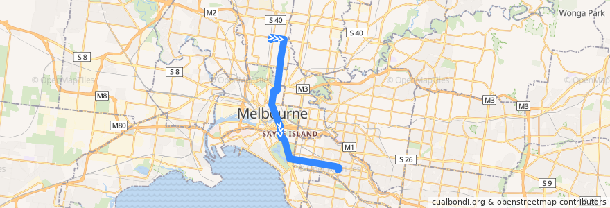 Mapa del recorrido Tram 6d: Moreland railway station => Malvern Depot (High Street & Glenferrie Road) de la línea  en Melbourne.