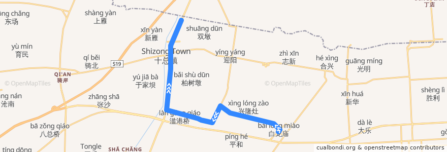 Mapa del recorrido 351路: 五甲镇 => 通如桥 de la línea  en Tongzhou District.