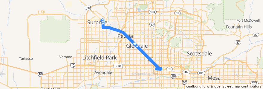 Mapa del recorrido bus 571 Express IB de la línea  en Maricopa County.