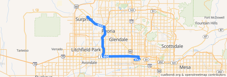 Mapa del recorrido bus 571 Express OB de la línea  en Maricopa County.