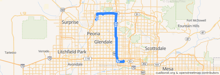 Mapa del recorrido bus 575 Express IB de la línea  en Maricopa County.