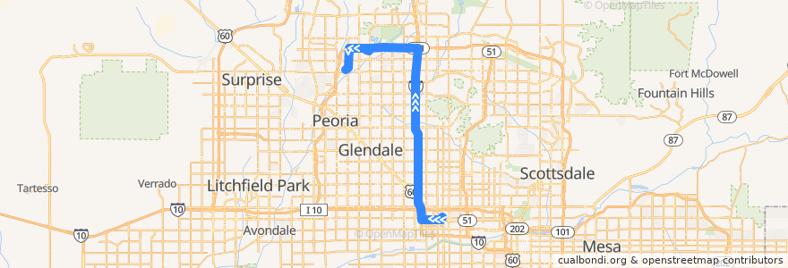 Mapa del recorrido bus 575 Express OB de la línea  en Maricopa County.