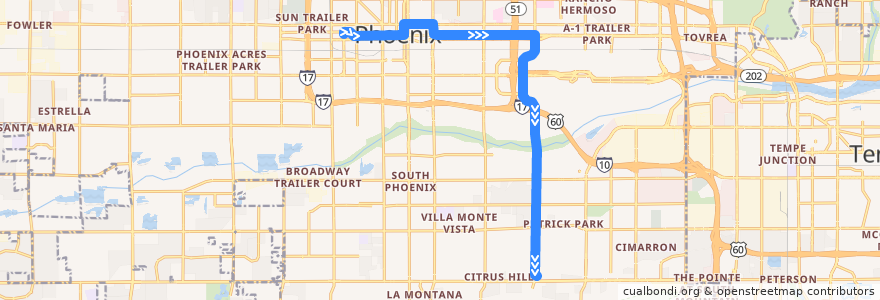 Mapa del recorrido bus SME Rapid IB de la línea  en Phoenix.
