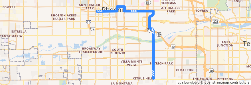 Mapa del recorrido bus SME Rapid OB de la línea  en Phoenix.