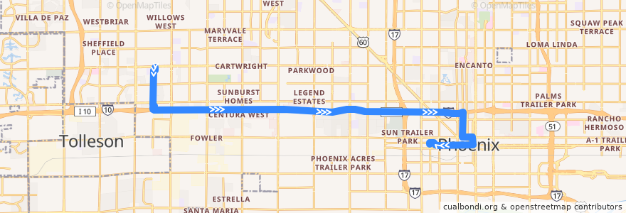 Mapa del recorrido bus I-10 West Rapid IB de la línea  en فينيكس.