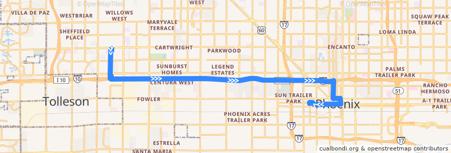Mapa del recorrido bus I-10 West Rapid IB de la línea  en Phoenix.