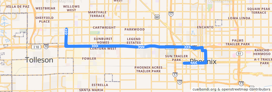 Mapa del recorrido bus I-10 West Rapid OB de la línea  en Phoenix.
