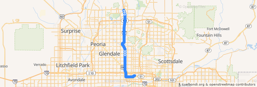 Mapa del recorrido bus I-17 Rapid IB de la línea  en Phoenix.