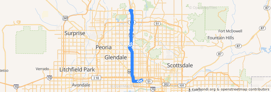 Mapa del recorrido bus I-17 Rapid OB de la línea  en Phoenix.