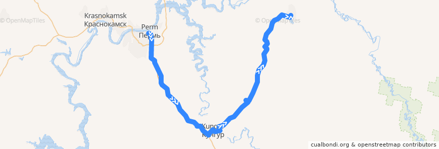 Mapa del recorrido Автобус Пермь (автовокзал) - Лысьва de la línea  en Region Perm.