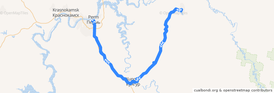 Mapa del recorrido Автобус Лысьва - Пермь (автовокзал) de la línea  en Region Perm.